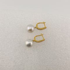 Bông Tai Bạc Ý s925 Mạ Vàng Thật 18K Đính Ngọc Trai Trắng 11-12mm Grade AAAA Hạt Tròn Đẹp Hoàn Hảo BMVBTT008TR