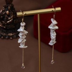 Designer Jewelry Bông Tai Thiết Kế Ngọc Trai Dị Keshi Tự Nhiên Tua Rua Dài Phối Thạch Anh Tím MADAME HIEN PEARLS BTB051