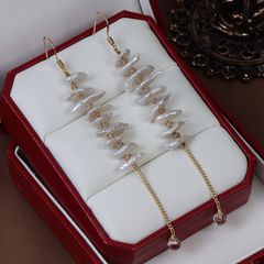 Designer Jewelry Bông Tai Thiết Kế Ngọc Trai Dị Keshi Tự Nhiên Tua Rua Dài Phối Thạch Anh Tím MADAME HIEN PEARLS BTB051