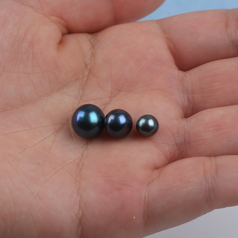 Hạt Ngọc Trai Đen Tròn Màu Tahiti 8-10mm Bóng Đẹp AAA Làm Phụ Kiện Trang Sức MADAME HIEN PEARLS HT015