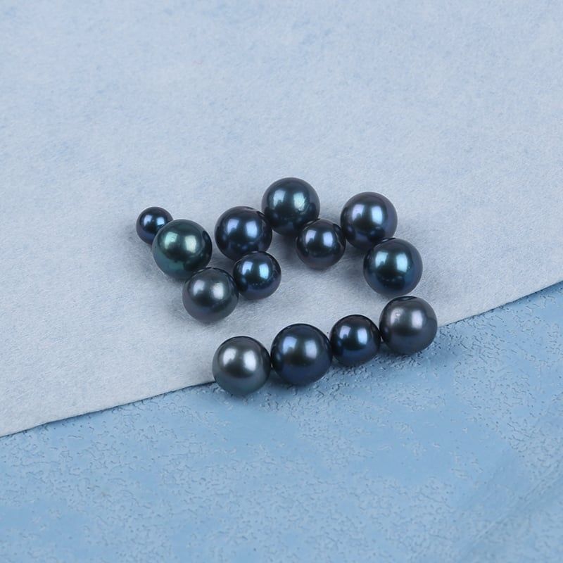 Hạt Ngọc Trai Đen Tròn Màu Tahiti 8-10mm Bóng Đẹp AAA Làm Phụ Kiện Trang Sức MADAME HIEN PEARLS HT015