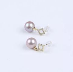 Bông Tai Bạc Ý Đính Hạt Ngọc Trai Edison Tự Nhiên Mặt Tứ Giác Đá Quý MADAME HIEN PEARLS Đơn Giản BTT053