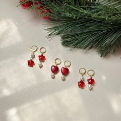 Bông Tai Ngọc Trai Gạo Phối Trái Tim Đỏ Khoá Tròn Phong Cách Giáng Sinh Christmas MADAME HIEN PEARLS Xinh Xắn Cho Nữ BTG127