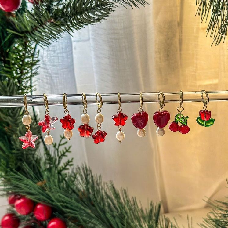 Bông Tai Ngọc Trai Gạo Phối Trái Tim Đỏ Khoá Tròn Phong Cách Giáng Sinh Christmas MADAME HIEN PEARLS Xinh Xắn Cho Nữ BTG127
