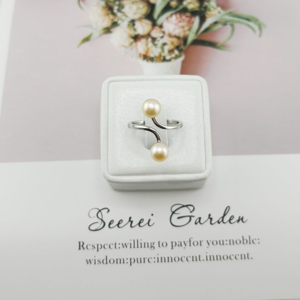 Nhẫn Ngọc Trai Tự Nhiên 2 Hạt Đối Xứng MADAME HIEN PEARLS Thời Trang Cá Tính NN067