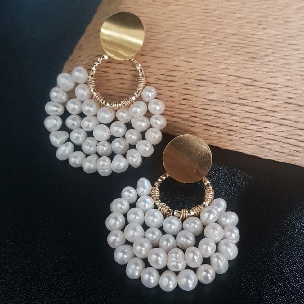 Bông Tai Ngọc Trai Tự Nhiên 3-4mm Kiểu Dáng Tròn Hiện Đại Cá Tính Thời trang RUNWAY MADAME HIEN PEARLS BTT085