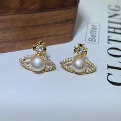Bông Tai Bạc Ý Đính Ngọc Trai Tự Nhiên Dáng UFO Tàu Vũ Trụ Độc Đáo Phong Cách Unisex Nam Nữ BTN139
