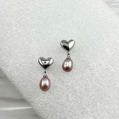 Bông Tai Ngọc Trai Tự Nhiên Mặt Trái Tim Bạc Tua Rua Ngọc Trai Hạt Gạo Đáng Yêu MADAME HIEN PEARLS BTG029