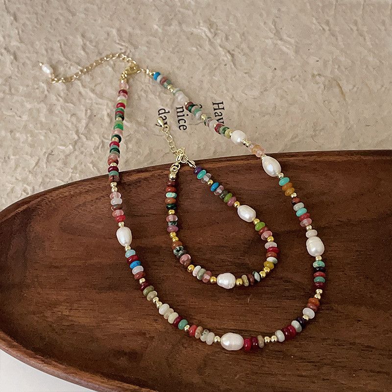 Vòng Tay Ngọc Trai Tự Nhiên Phối Đá Đa Sắc Màu Bohemian Boho MADAME HIEN PEARLS Cho Con Gái Yêu VTG023