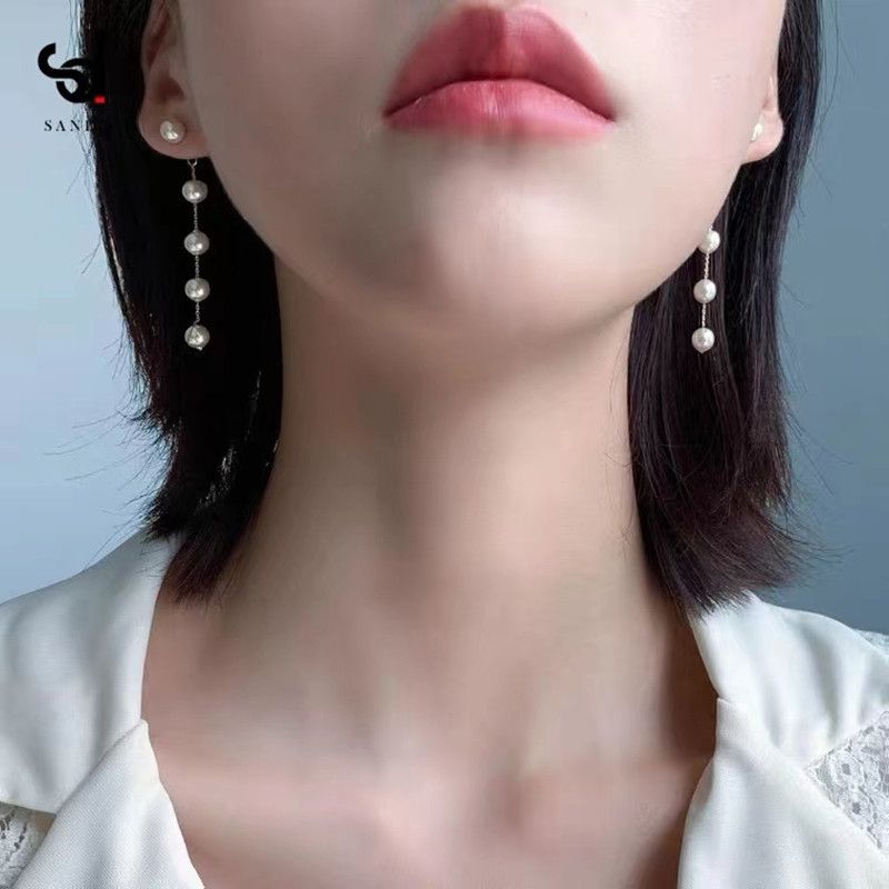 Bông Tai Ngọc Trai Tự Nhiên Tua Rua Dài 5 Hạt MADAME HIEN PEARLS Dễ Thương Cho Nữ BTT091