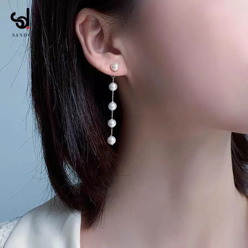 Bông Tai Ngọc Trai Tự Nhiên Tua Rua Dài 5 Hạt MADAME HIEN PEARLS Dễ Thương Cho Nữ BTT091