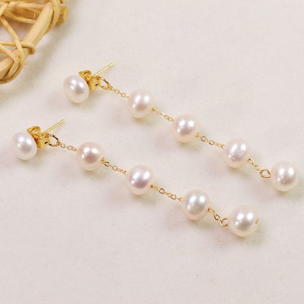 Bông Tai Ngọc Trai Tự Nhiên Tua Rua Dài 5 Hạt MADAME HIEN PEARLS Dễ Thương Cho Nữ BTT091