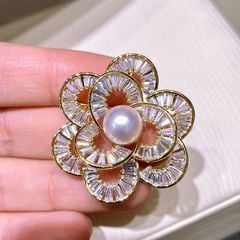 Trâm Cài Áo Dạng Ghim Hình Bông Hoa Hồng Hạt Ngọc Trai Đen Tự Nhiên MADAME HIEN PEARLS PKC025