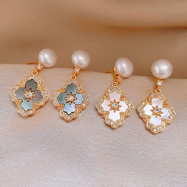 Bông Tai Ngọc Trai Tự Nhiên Hình Ngôi Sao Giáng Sinh Zircon Phong Cách Pháp Sang Trọng MADAME HIEN PEARLS Cho Nữ BTN260