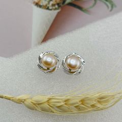 Bông Tai Ngọc Trai Tự Nhiên Kim Bạc s925 Mặt Hoa Hồng MADAME HIEN PEARLS Thời Trang Nữ BTN136