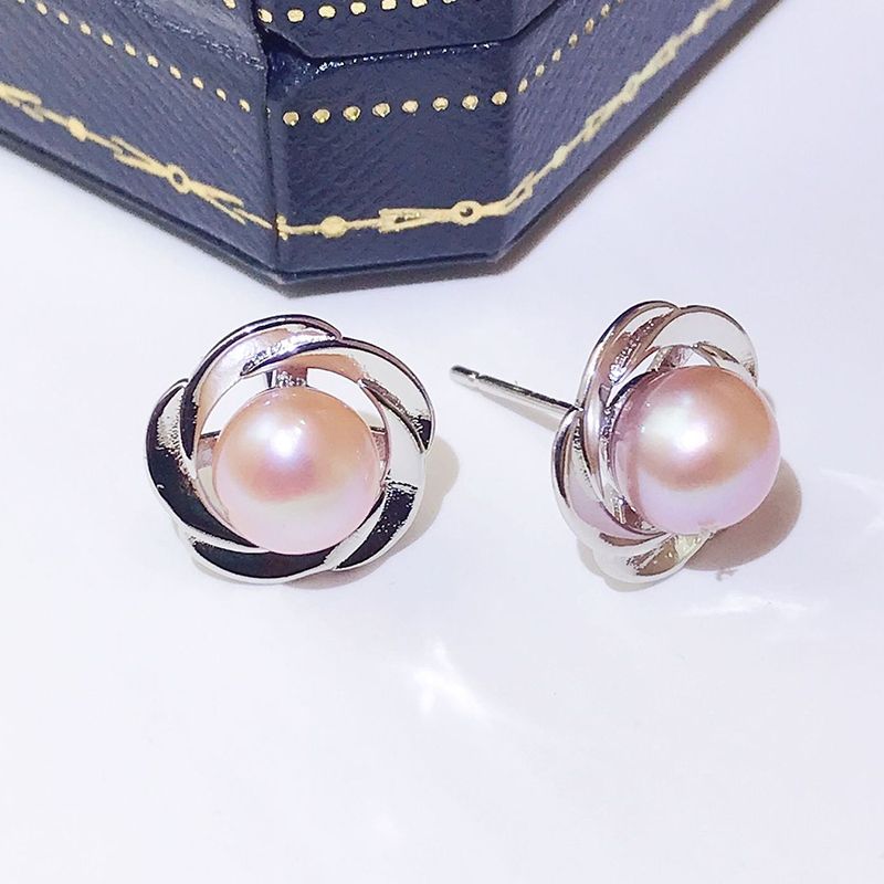 Bông Tai Ngọc Trai Tự Nhiên Kim Bạc s925 Mặt Hoa Hồng MADAME HIEN PEARLS Thời Trang Nữ BTN136