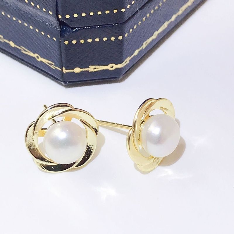 Bông Tai Ngọc Trai Tự Nhiên Kim Bạc s925 Mặt Hoa Hồng MADAME HIEN PEARLS Thời Trang Nữ BTN136
