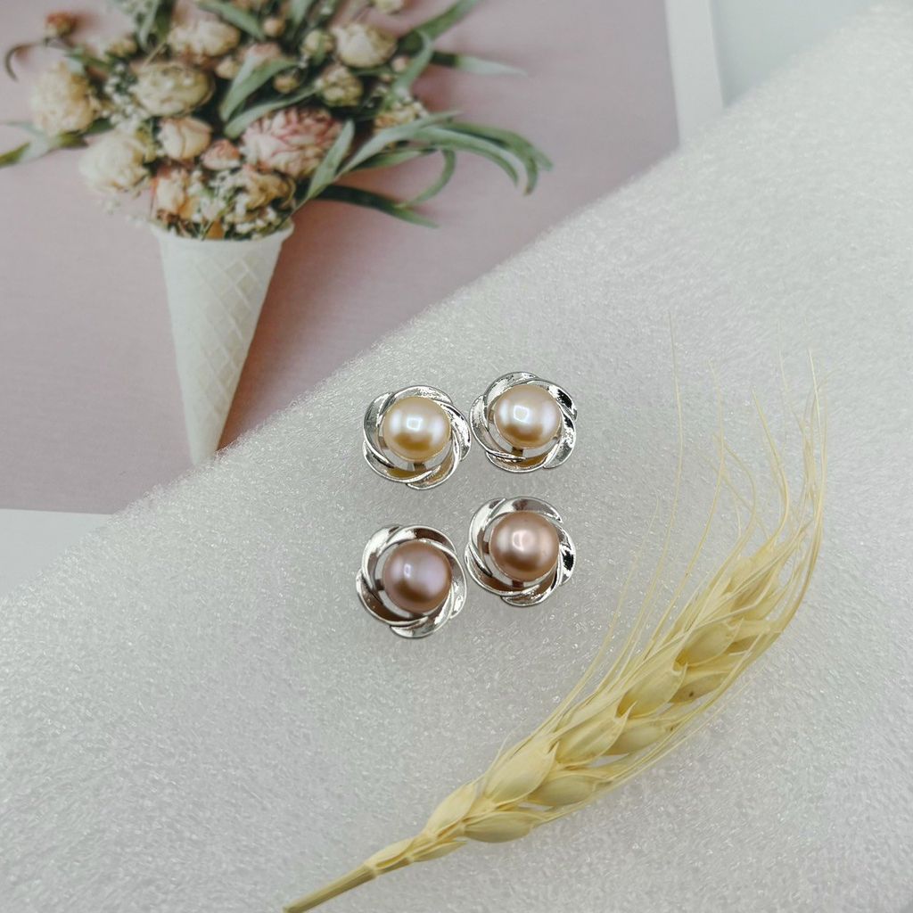 Bông Tai Ngọc Trai Tự Nhiên Kim Bạc s925 Mặt Hoa Hồng MADAME HIEN PEARLS Thời Trang Nữ BTN136