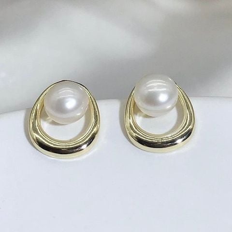 Bông Tai Ngọc Trai Tự Nhiên Oval Lớn Nhỏ Đáng Yêu MADAME HIEN PEARLS Unisex Nam Nữ