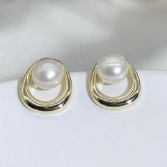 Bông Tai Ngọc Trai Tự Nhiên Oval Lớn Nhỏ Đáng Yêu MADAME HIEN PEARLS Unisex Nam Nữ BTN143