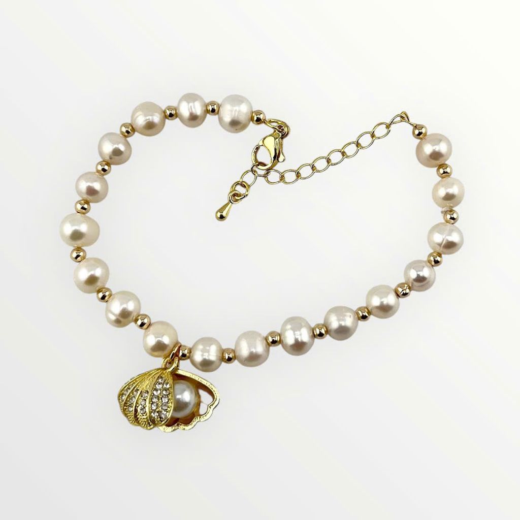 Vòng Tay Ngọc Trai Tự Nhiên Phối Cham Sò Biển Sao Biển Đáng Yêu MADAME HIEN PEARLS VTT111
