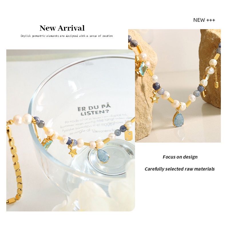 Vòng Cổ Ngọc Trai Tự Nhiên Phối Dây Chuyền Thép Titan Tua Rua Hạt Cham Kiểu Công Chúa MADAME HIEN PEARLS CB022