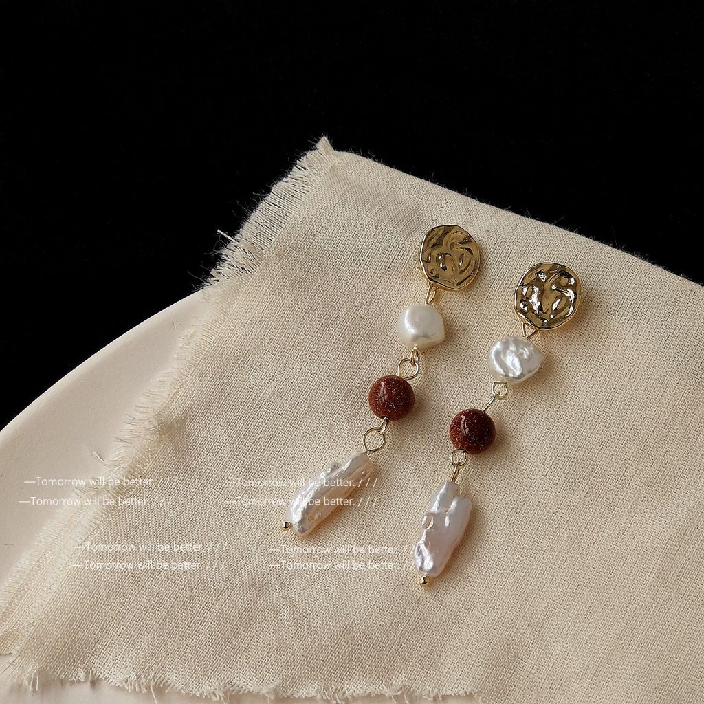 DESIGNER JEWELRY Bông Tai Tua Rua Ngọc Trai Baroque Hình Que Phối Đá Mắt Hổ Lạ Mắt Sang Trọng MADAME HIEN PEARLS Cho Nữ BTB126