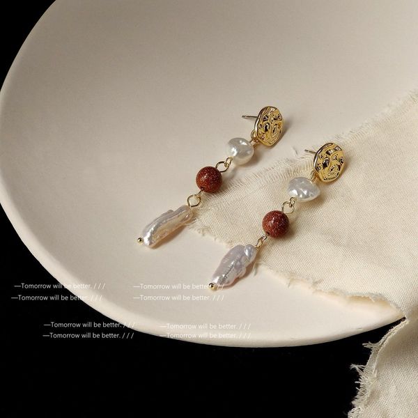 DESIGNER JEWELRY Bông Tai Tua Rua Ngọc Trai Baroque Hình Que Phối Đá Mắt Hổ Lạ Mắt Sang Trọng MADAME HIEN PEARLS Cho Nữ BTB126