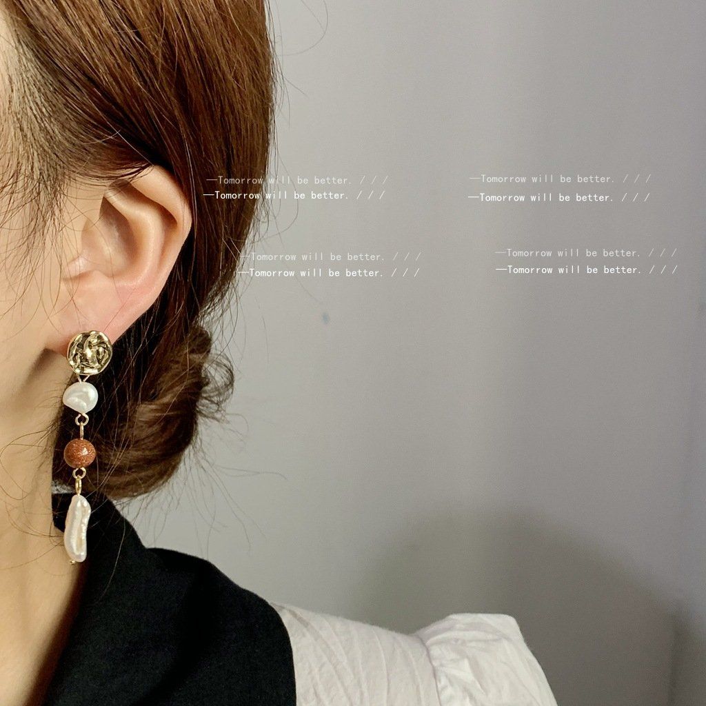 DESIGNER JEWELRY Bông Tai Tua Rua Ngọc Trai Baroque Hình Que Phối Đá Mắt Hổ Lạ Mắt Sang Trọng MADAME HIEN PEARLS Cho Nữ BTB126