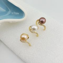 Nhẫn Bạc Mạ Vàng Đính Ngọc Trai Tự Nhiên MADAME HIEN PEARLS Phong Cách Đại Gia NT010
