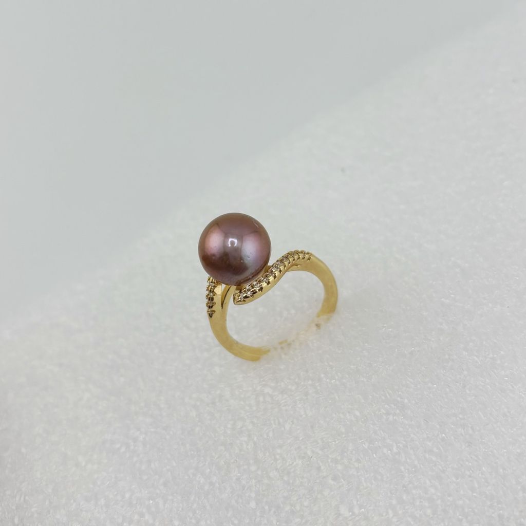 Nhẫn Bạc Mạ Vàng Đính Ngọc Trai Tự Nhiên MADAME HIEN PEARLS Phong Cách Đại Gia NT010