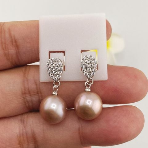 Bông Tai Bạc s925 Mạ Vàng Trắng Italia Đính Ngọc Trai 10-11mm Hạt Tròn Đẹp Grade AAA MADAME HIEN PEARLS BMVBTT002
