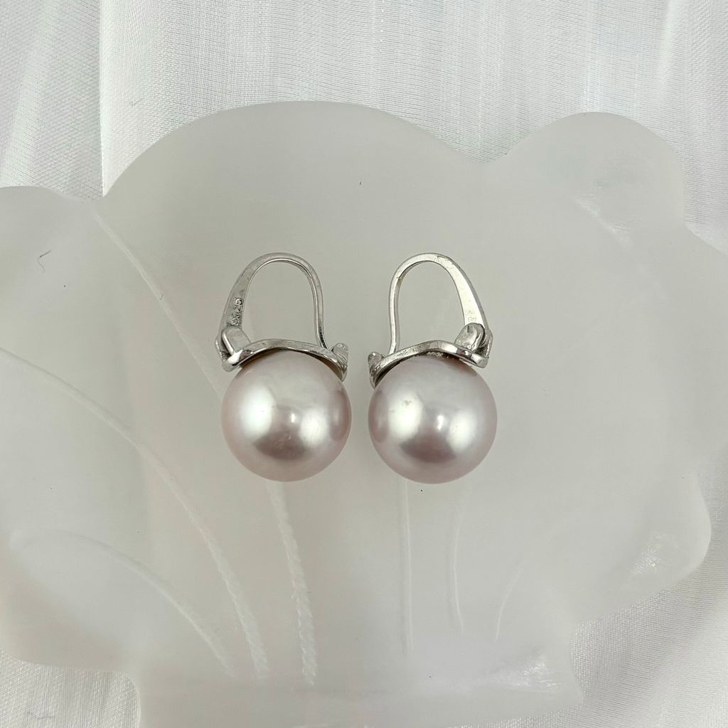 Bông Tai Bạc s925 Mạ Vàng Ý Đính Ngọc Trai 11mm Hạt Tròn Đẹp Grade AAA Mặt Khung U MADAME HIEN PEARLS BMVBTT013