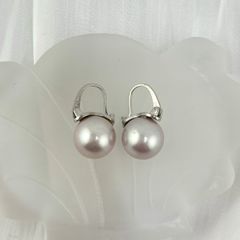 Bông Tai Bạc s925 Mạ Vàng Ý Đính Ngọc Trai 11mm Hạt Tròn Đẹp Grade AAA Mặt Khung U MADAME HIEN PEARLS BMVBTT013