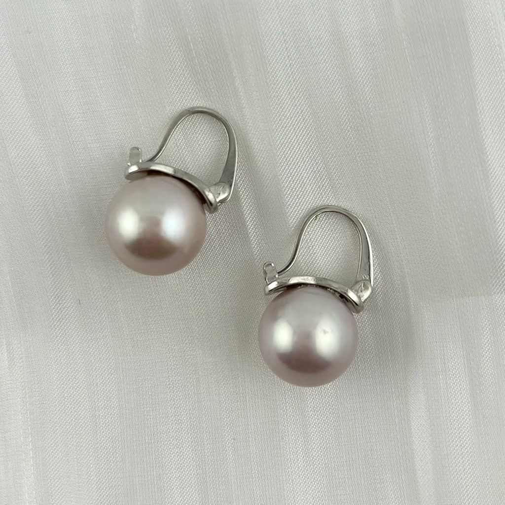 Bông Tai Bạc s925 Mạ Vàng Ý Đính Ngọc Trai 11mm Hạt Tròn Đẹp Grade AAA Mặt Khung U MADAME HIEN PEARLS BMVBTT013
