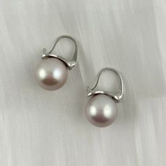 Bông Tai Bạc s925 Mạ Vàng Ý Đính Ngọc Trai 11mm Hạt Tròn Đẹp Grade AAA Mặt Khung U MADAME HIEN PEARLS BMVBTT013