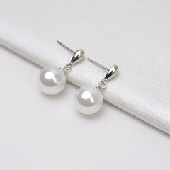 Bông Tai Bạc Ý s925 Mạ Vàng Ý Đính Ngọc Trai Trắng 8-9 mm AAAA Tối Giản Tròn Đẹp Hoàn Hảo BMVBTT009