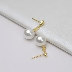 Bông Tai Bạc Ý s925 Mạ Vàng Ý Đính Ngọc Trai Trắng 8-9 mm AAAA Tối Giản Tròn Đẹp Hoàn Hảo BMVBTT009