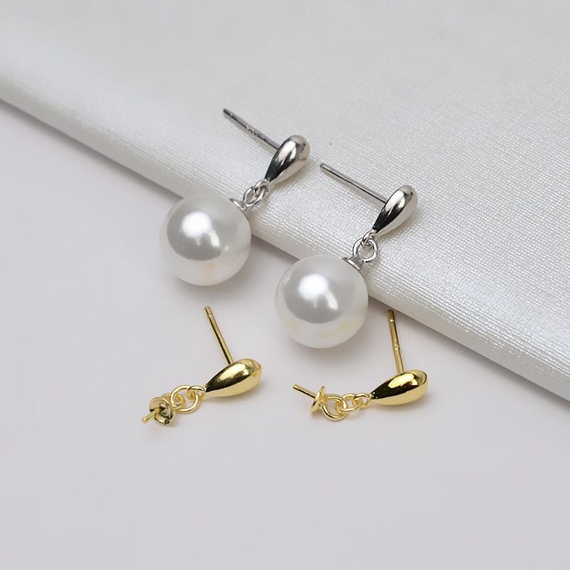 Bông Tai Bạc Ý s925 Mạ Vàng Ý Đính Ngọc Trai Trắng 8-9 mm AAAA Tối Giản Tròn Đẹp Hoàn Hảo BMVBTT009