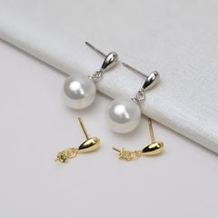 Bông Tai Bạc Ý s925 Mạ Vàng Ý Đính Ngọc Trai Trắng 8-9 mm AAAA Tối Giản Tròn Đẹp Hoàn Hảo BMVBTT009
