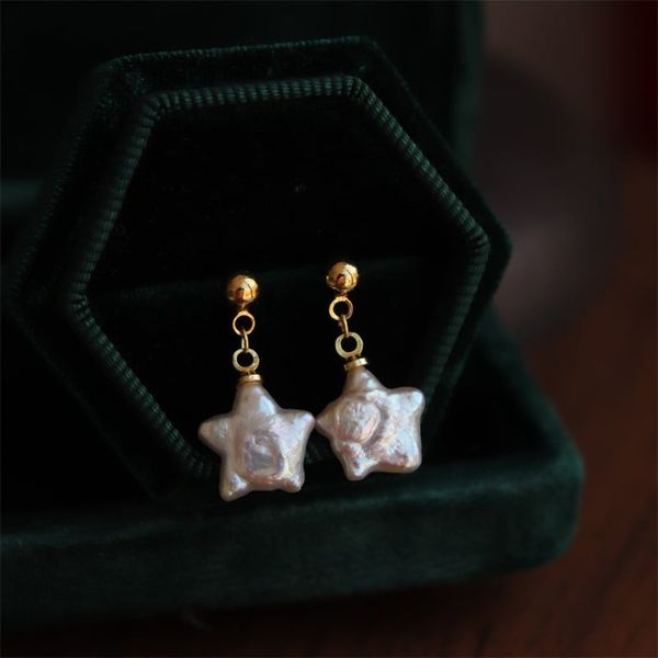 Bông Tai Kim Bạc s925 Tua Rua Viên Ngọc Trai Baroque Tự Nhiên Hình Ngũ Giác Giống Ngôi Sao 5 Cánh MADAME HIEN PEARLS BTB128