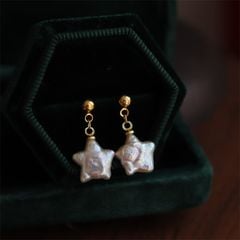 Bông Tai Kim Bạc s925 Tua Rua Viên Ngọc Trai Baroque Tự Nhiên Hình Ngũ Giác Giống Ngôi Sao 5 Cánh MADAME HIEN PEARLS BTB128