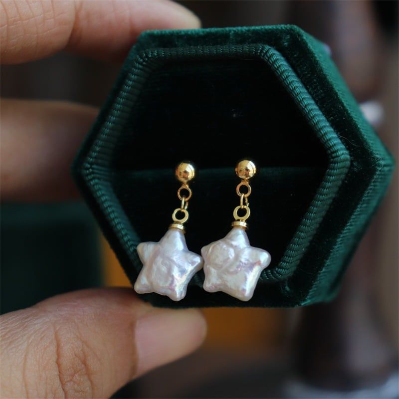 Bông Tai Kim Bạc s925 Tua Rua Viên Ngọc Trai Baroque Tự Nhiên Hình Ngũ Giác Giống Ngôi Sao 5 Cánh MADAME HIEN PEARLS BTB128