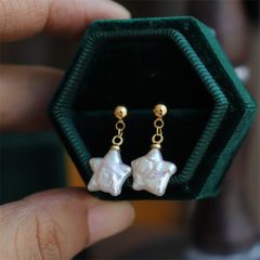 Bông Tai Kim Bạc s925 Tua Rua Viên Ngọc Trai Baroque Tự Nhiên Hình Ngũ Giác Giống Ngôi Sao 5 Cánh MADAME HIEN PEARLS BTB128