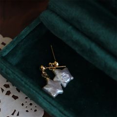 Bông Tai Kim Bạc s925 Tua Rua Viên Ngọc Trai Baroque Tự Nhiên Hình Ngũ Giác Giống Ngôi Sao 5 Cánh MADAME HIEN PEARLS BTB128