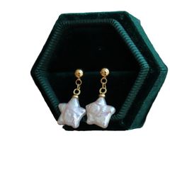Bông Tai Kim Bạc s925 Tua Rua Viên Ngọc Trai Baroque Tự Nhiên Hình Ngũ Giác Giống Ngôi Sao 5 Cánh MADAME HIEN PEARLS BTB128