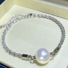 Vòng Tay Bạc Đính Viên Ngọc Trai Đá Phong Cách Cá Tính MADAME HIEN PEARLS Unisex Nam Nữ VTT072