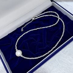Vòng Cổ Choker Bạc Hạt Đính Mặt Dây Chuyền 1 Hạt Ngọc Trai Tròn Xoe MADAME HIEN PEARLS Tối Giản Sang Trọng MT024