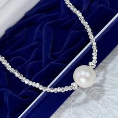 Vòng Cổ Choker Bạc Hạt Đính Mặt Dây Chuyền 1 Hạt Ngọc Trai Tròn Xoe MADAME HIEN PEARLS Tối Giản Sang Trọng MT024
