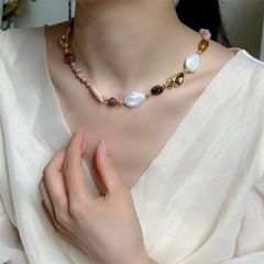 Vòng Cổ Choker Ngọc Trai Tự Nhiên Phối Đá Hồng Ngọc Phong Cách Boho MADAME HIEN PEARLS CB043